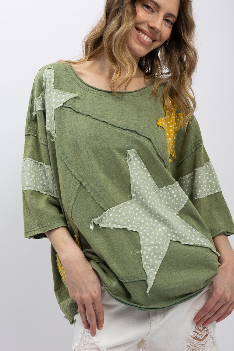 Star Patch Raw Seam Crewneck