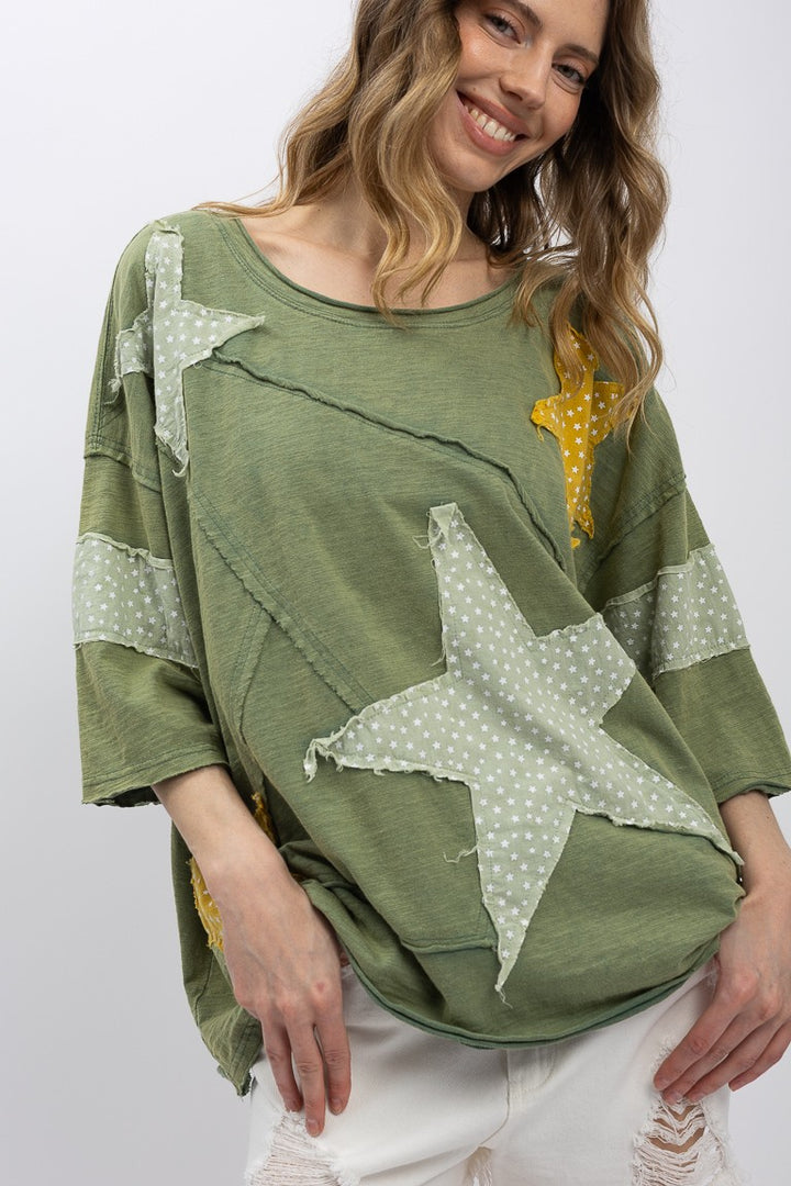 Star Patch Raw Seam Crewneck