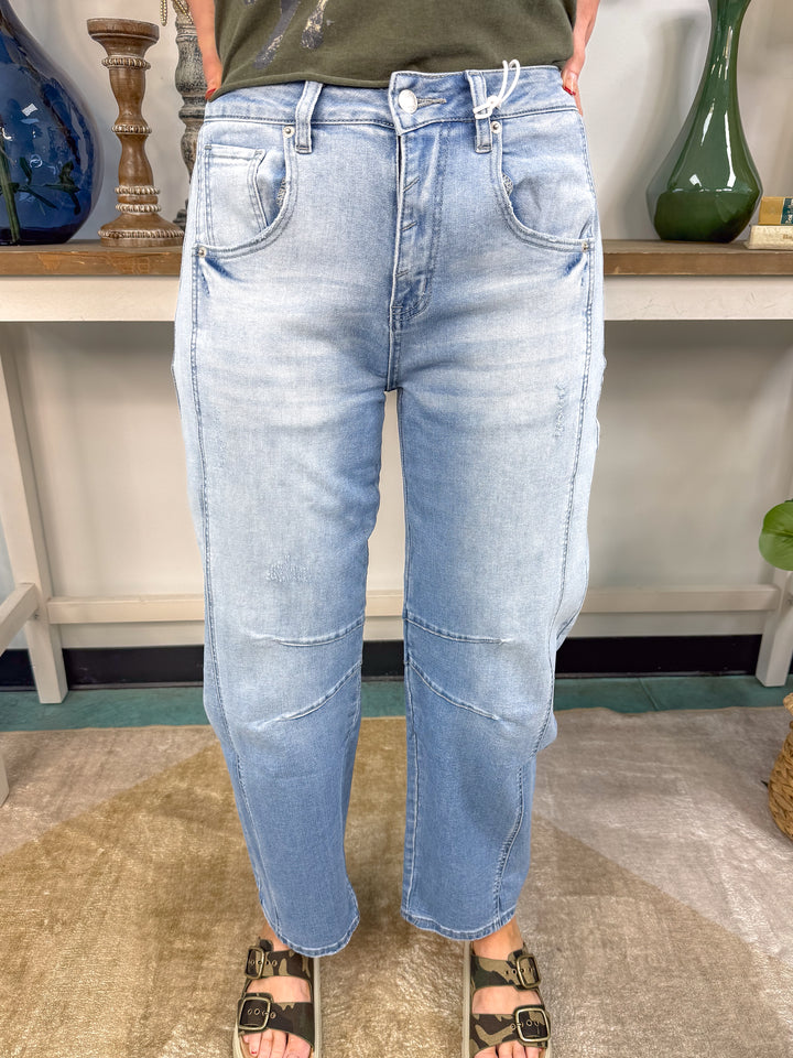 Barrel-Leg Cropped Center Seam Jeans