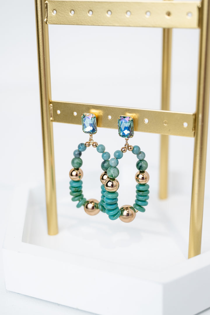 Bead Stone Oval Drop Earrings