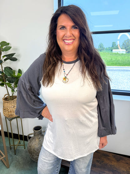 Bell Sleeve Baseball Tee - Charcoal