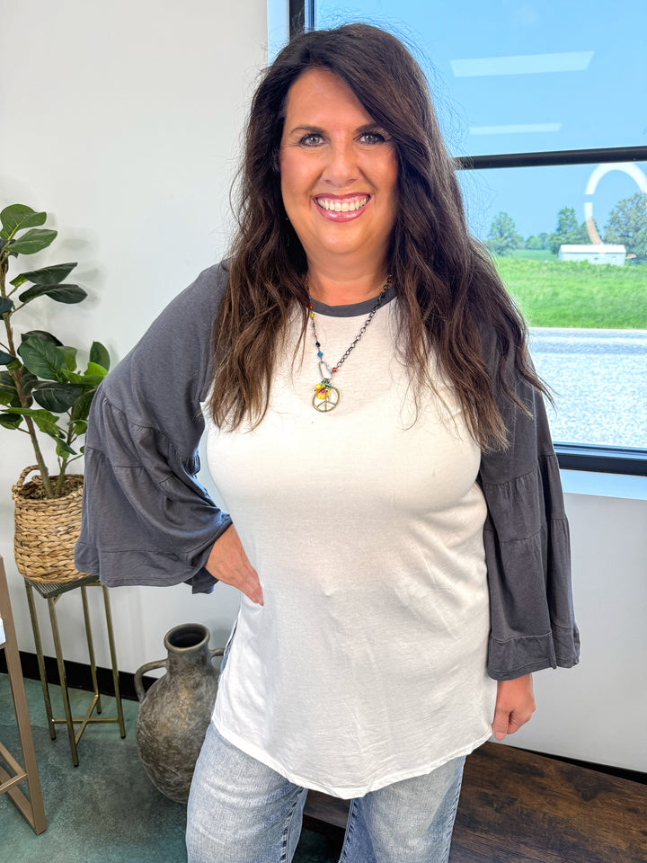Bell Sleeve Baseball Tee - Charcoal