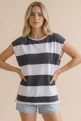 Horizon Stripe Top - Black/Pink