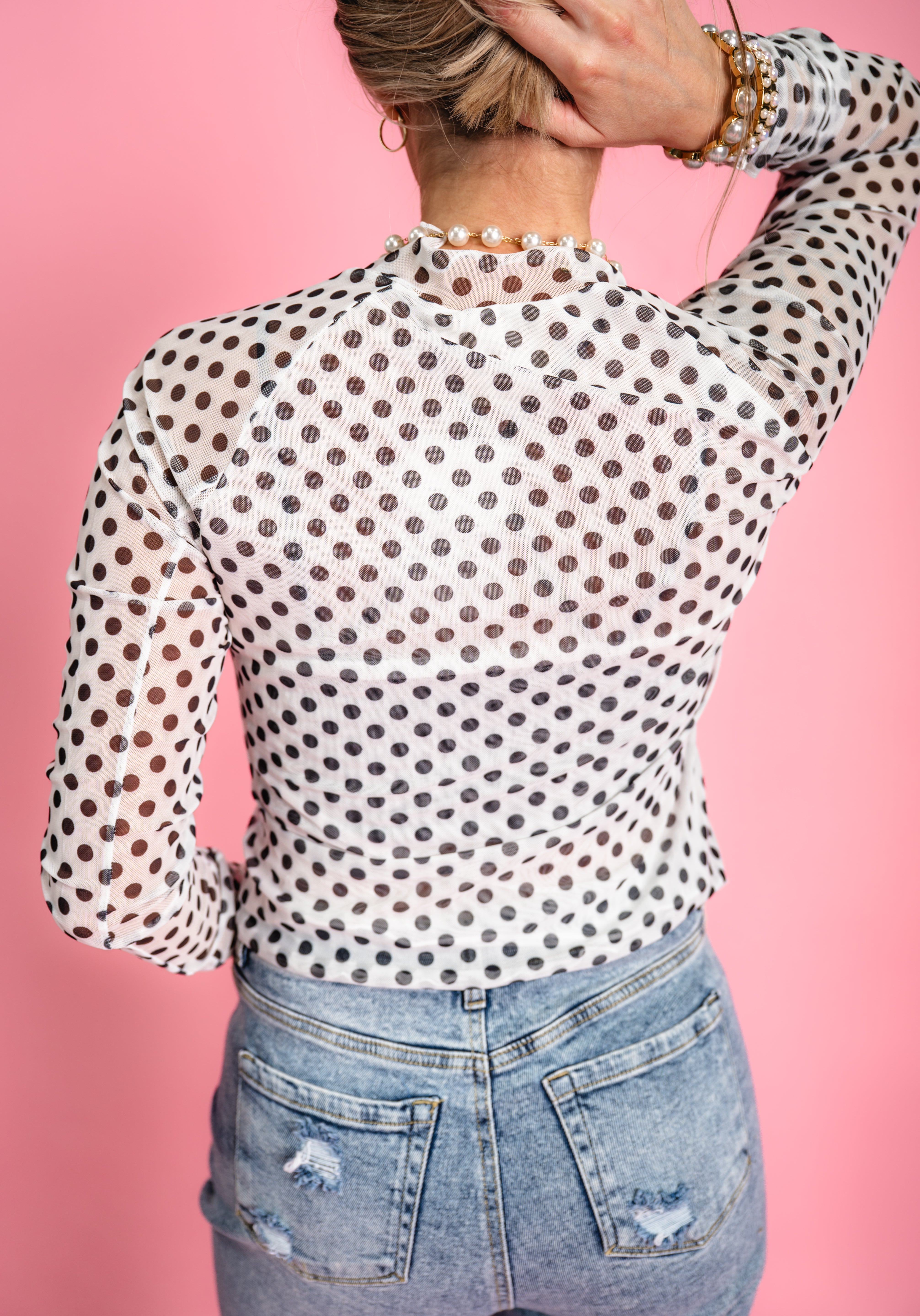 Bloom & Spot Mesh Top - Ivory
