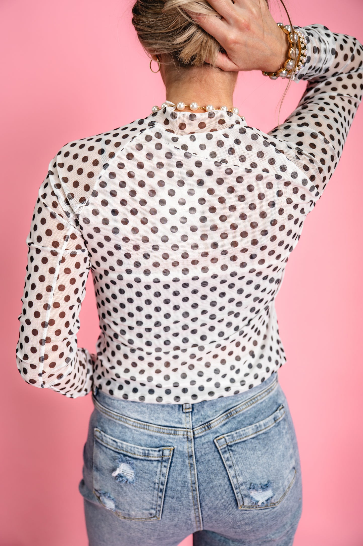 Bloom & Spot Mesh Top - Ivory - EOS Final Sale
