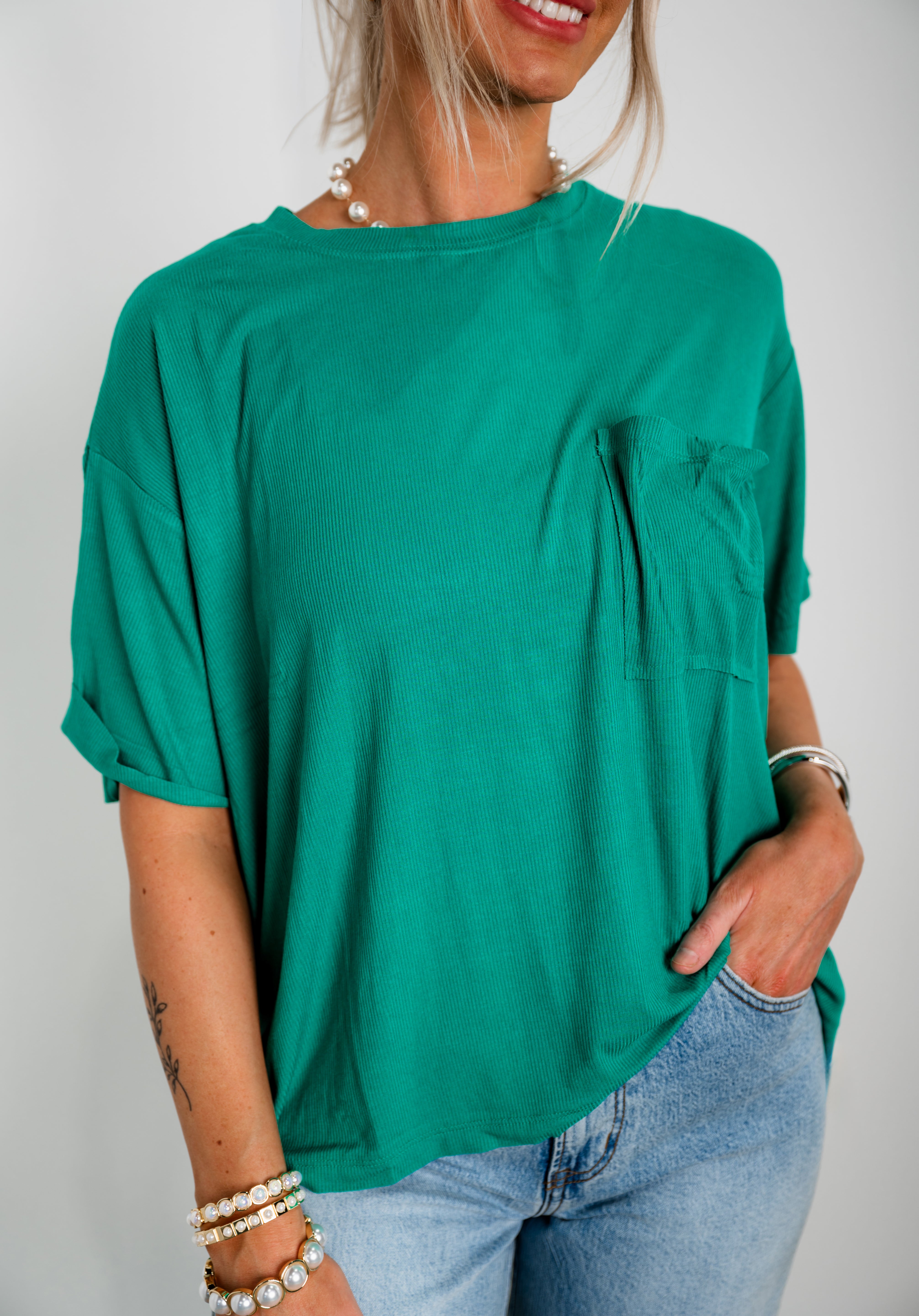 Blossom Ribbed Top - Green