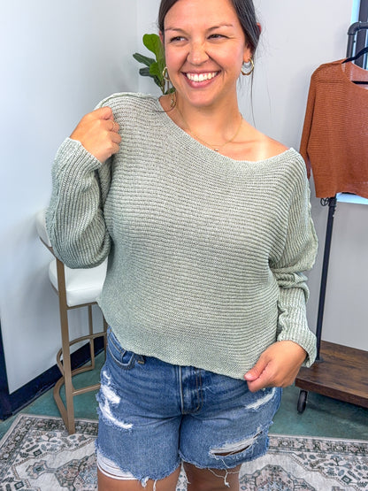 Boat Neck Off Shoulder Dolman Sleeve Sweater