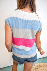 Bold Color Block Sleeveless Knit Sweater