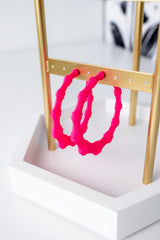 Bold Matte Bamboo Hoop Earrings - Pink