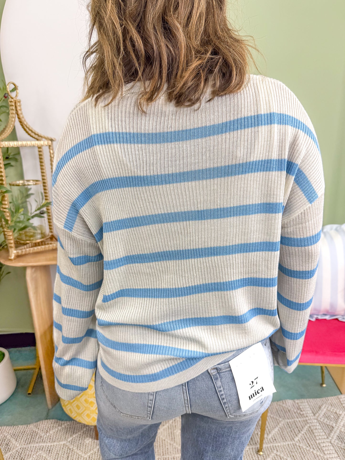 Bold Stripe Drop-Shoulder Pullover Sweater