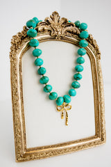Bow-Tied Multicolor Resin Beaded Necklace - Green