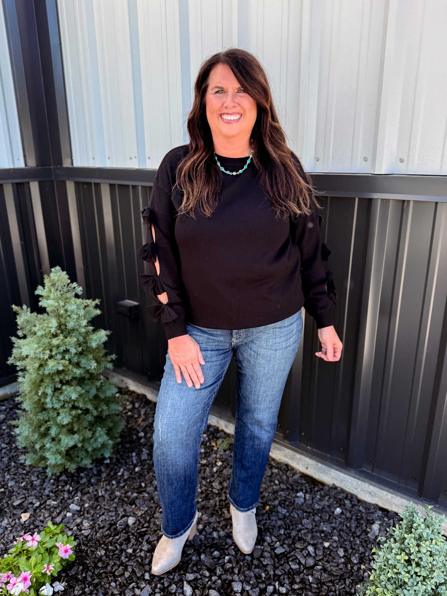 Bow Embellished Crew Neck Longsleeve
