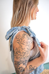 Bow Halter Balloon Chambray Top