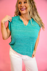 Breezy Popcorn Knit Top - Jade