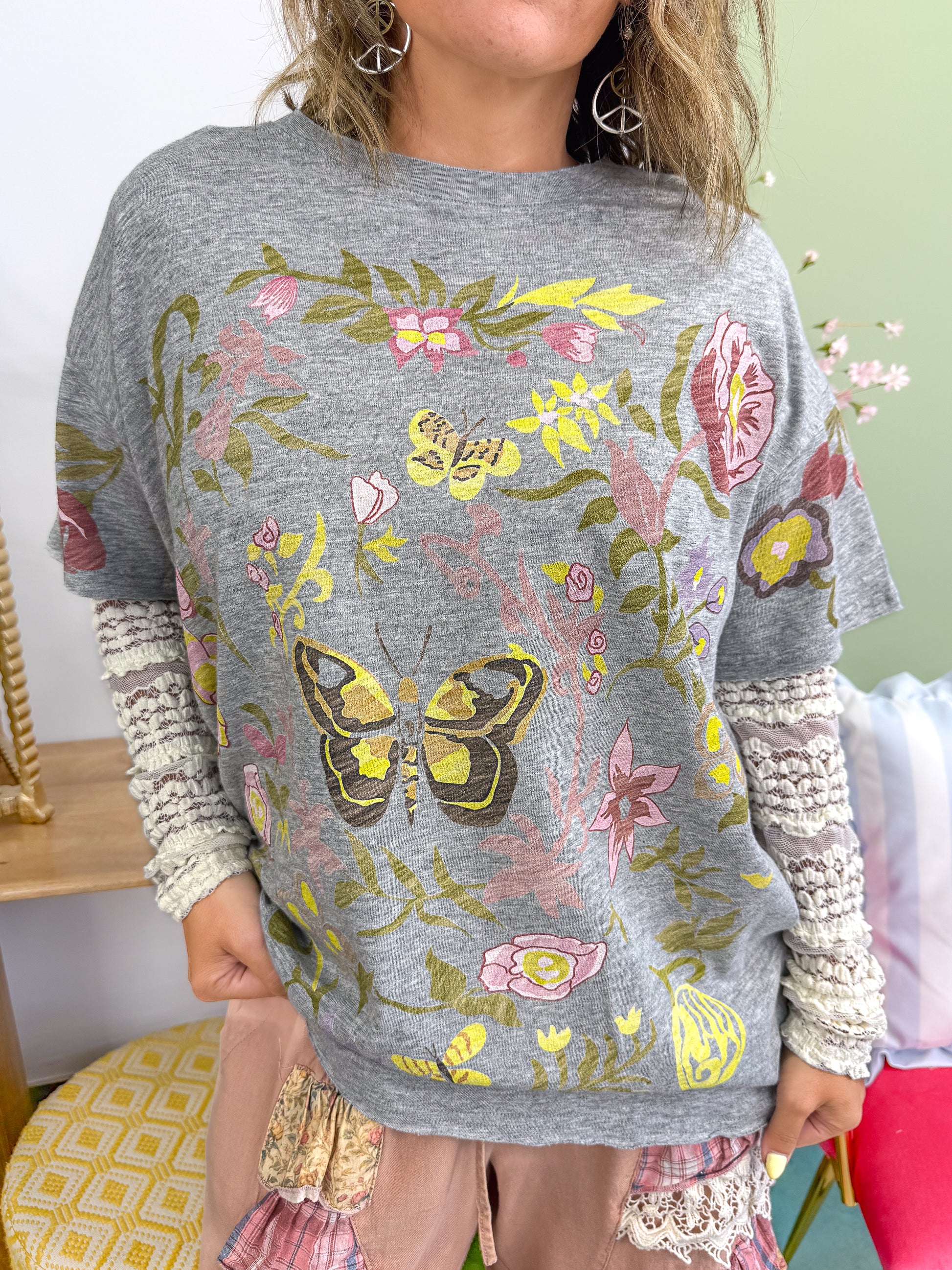 Butterfly Garden Print Relaxed Tee