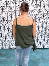 Buttoned Front Waffle Knit Cami - Olive DOORBUSTER