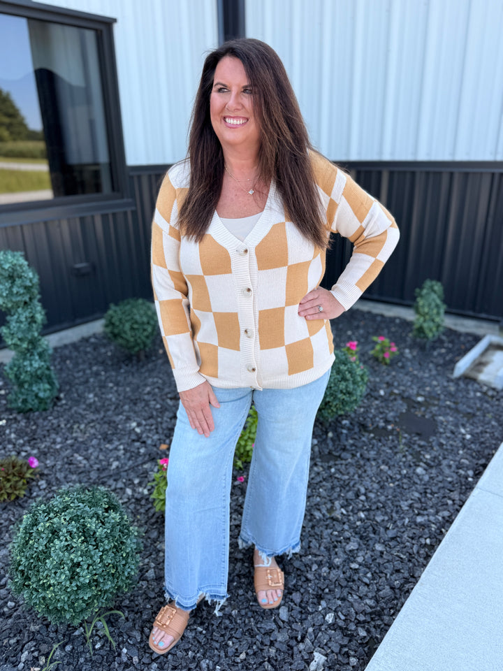 Checked V-Neck Cardigan