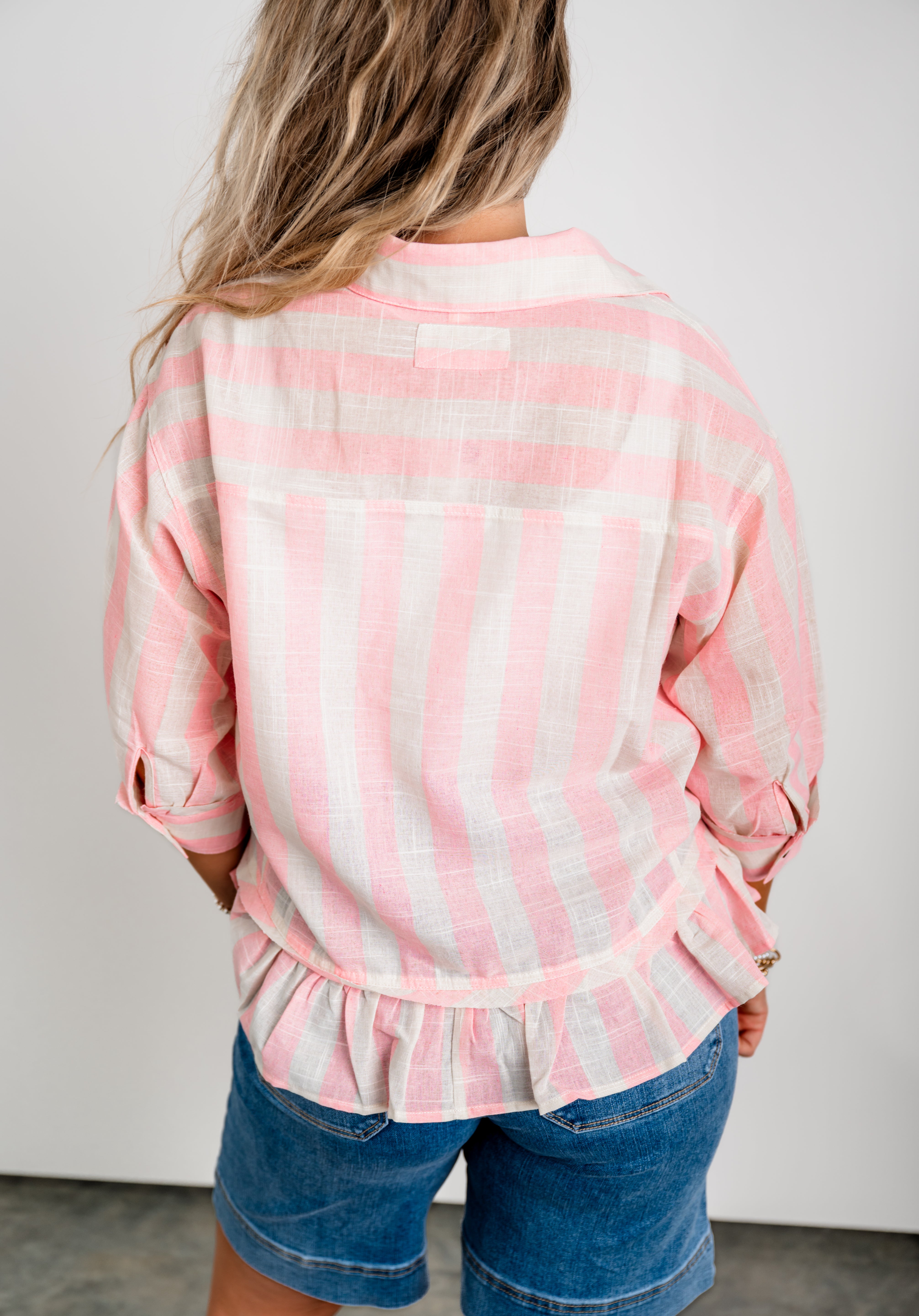 Stripe & Statement Top - Pink