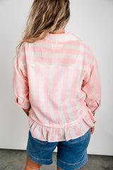 Stripe & Statement Top - Pink