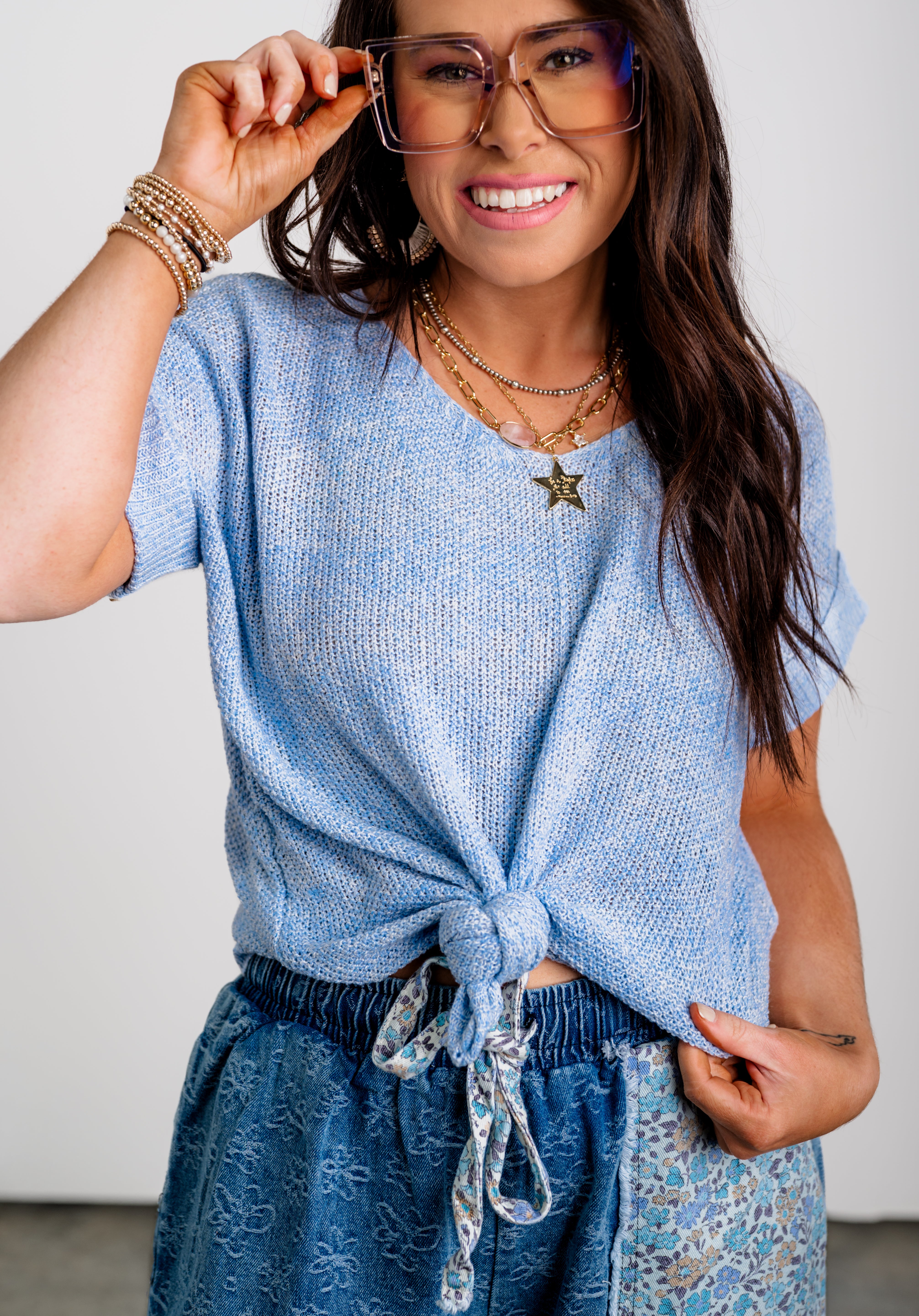 Daily Drift Knit Top - Denim Blue