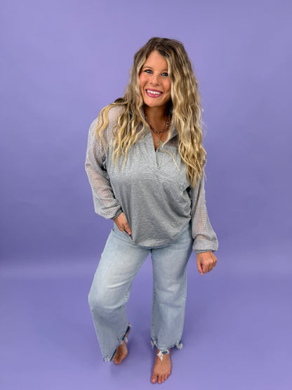 Oversized High Neck Henley Knit Top DOORBUSTER