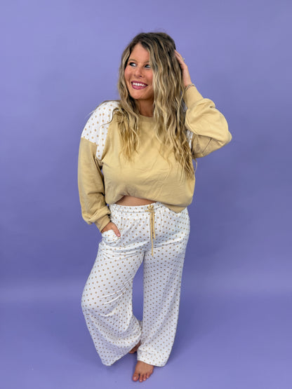 Polka Dot Patchwork Long Sleeve Casual Two Piece Set
