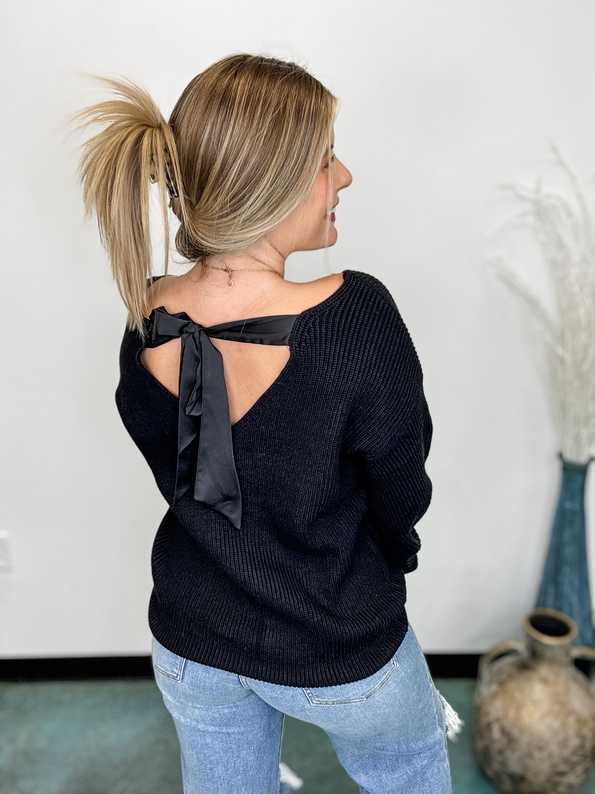 The Backstage Bow Sweater - Black