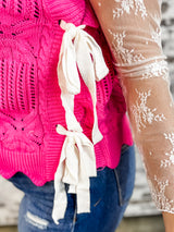 Sweet Scallop Tie Sweater Top - Pink