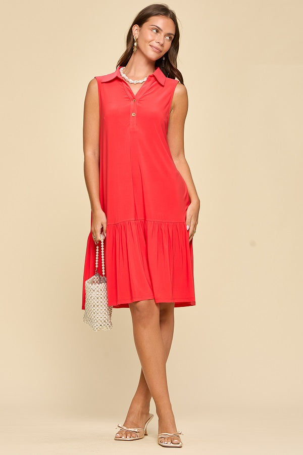 Easy Breeze Collared Dress - Tomato Red - EOS Final Sale