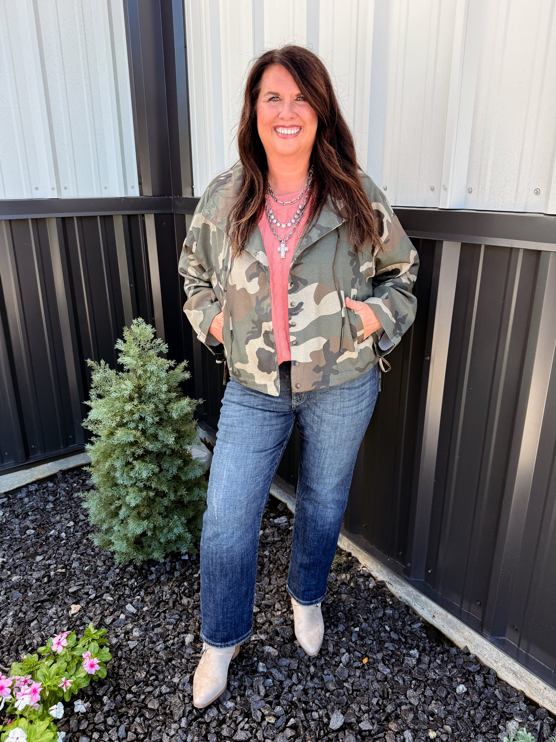 Camo Windbreaker Button-Up Jacket