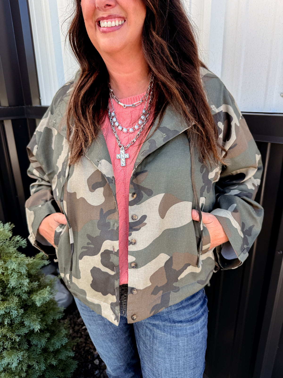 Camo Windbreaker Button-Up Jacket