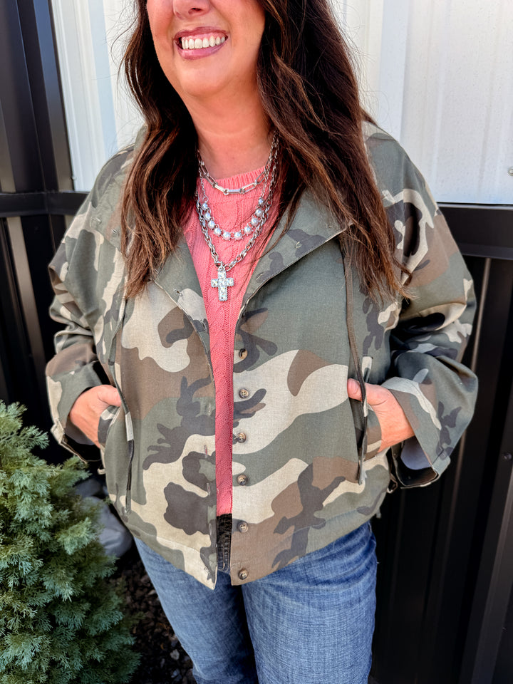 Camo Windbreaker Button-Up Jacket