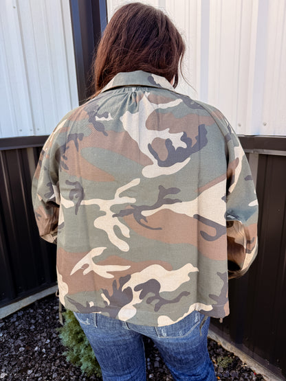 Camo Windbreaker Button-Up Jacket