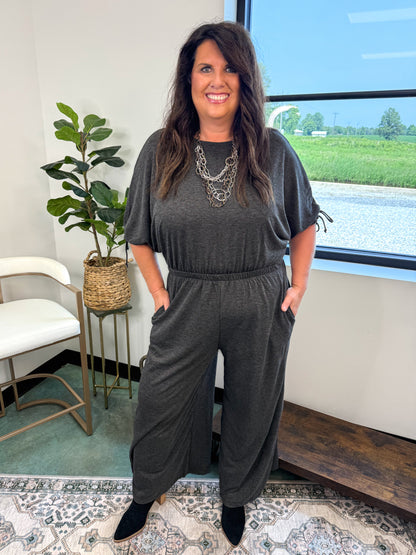 Carolina Comfy Wide Leg Jumpsuit - Charcoal
