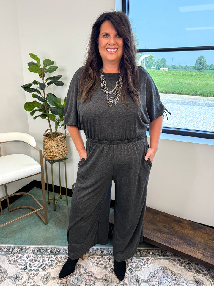 Carolina Comfy Wide Leg Jumpsuit - Charcoal