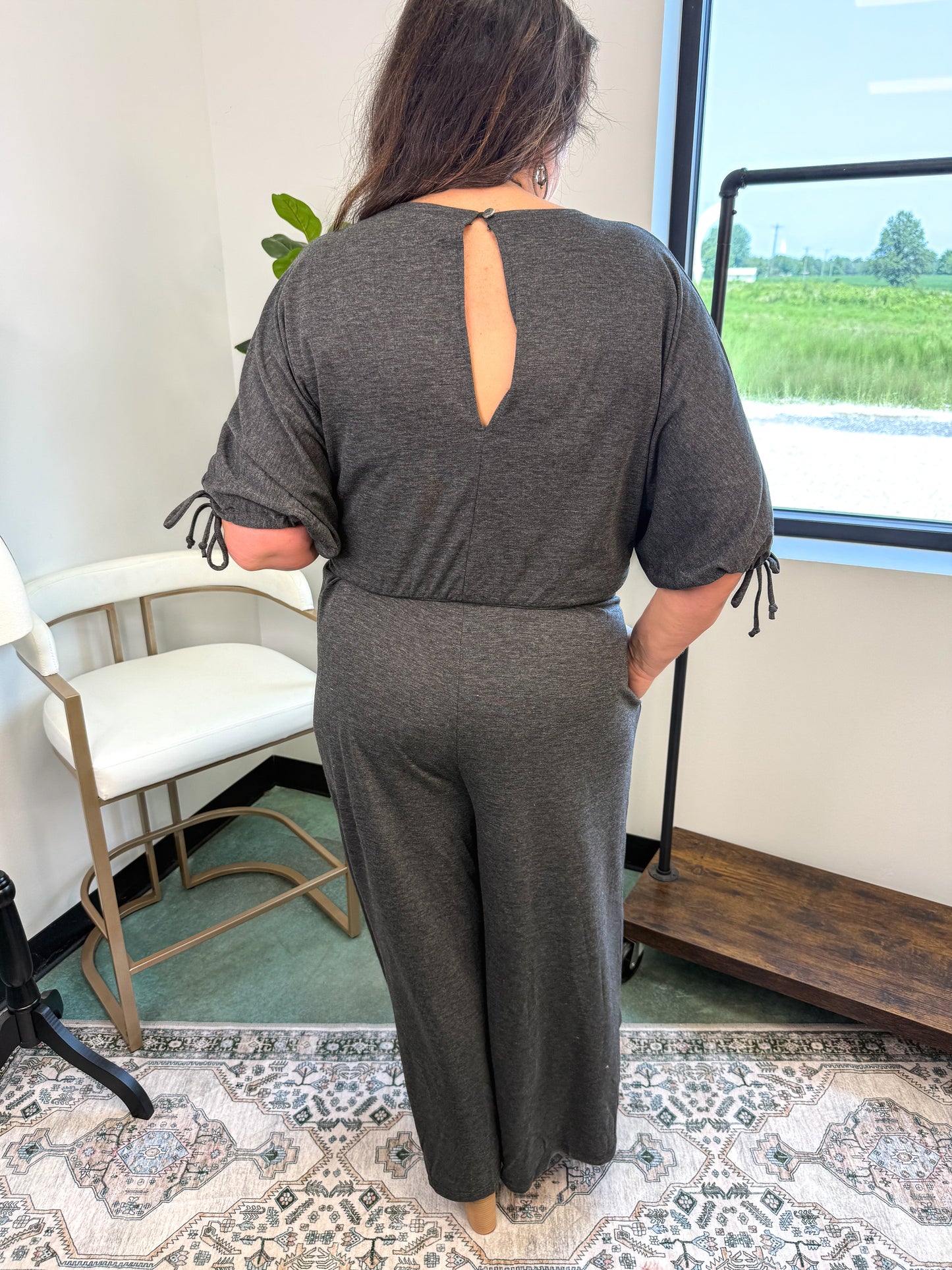 Carolina Comfy Wide Leg Jumpsuit - Charcoal