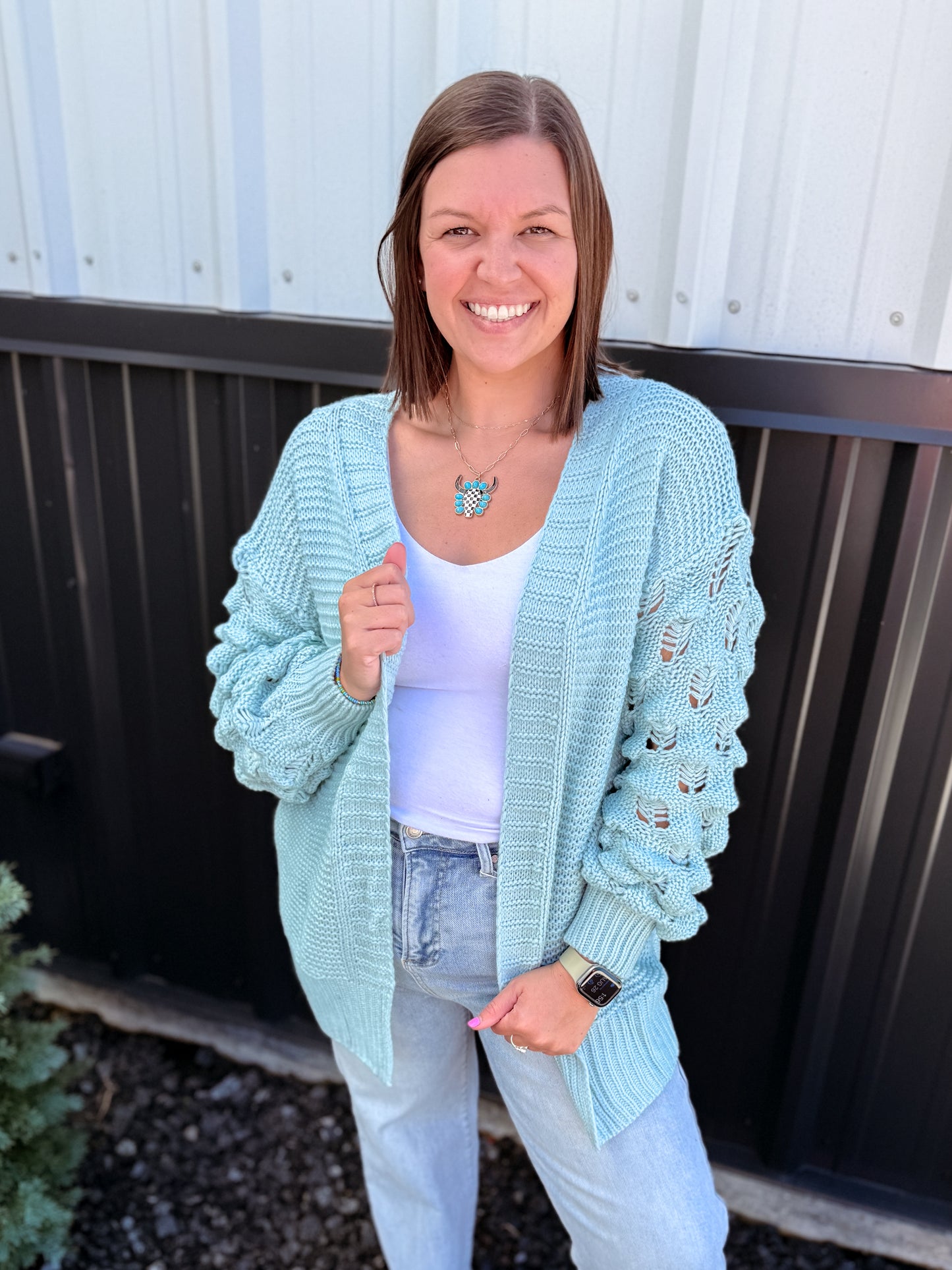 Casual Bubble Crochet Sleeve Chunky Knitted Cardigan