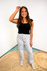 Check Mica Wide Leg Ankle Jeans