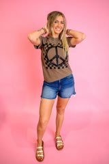 Checkered Peace Sign Graphic Top