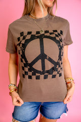 Checkered Peace Sign Graphic Top