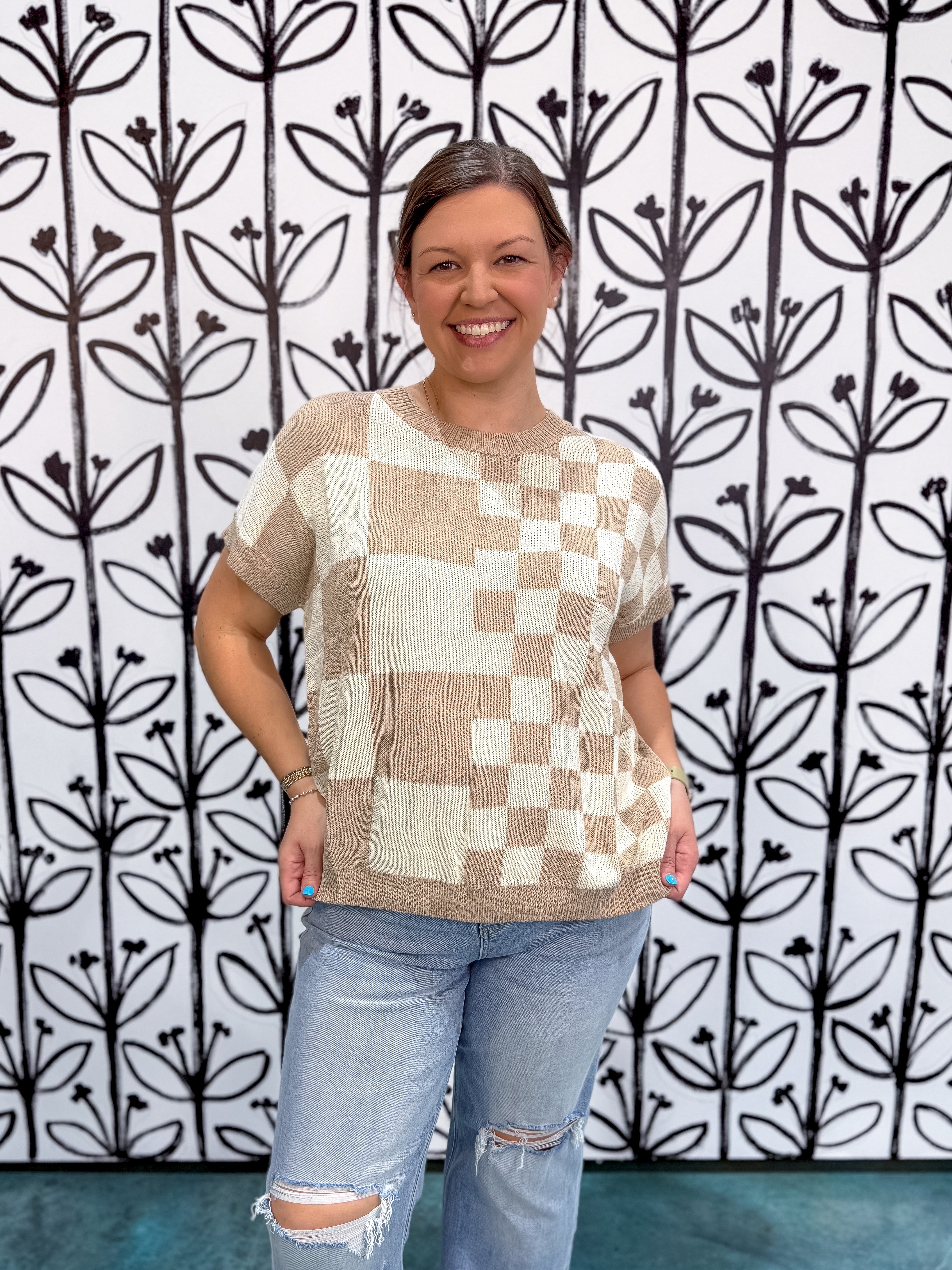 Checkflow Sweater Top - Taupe