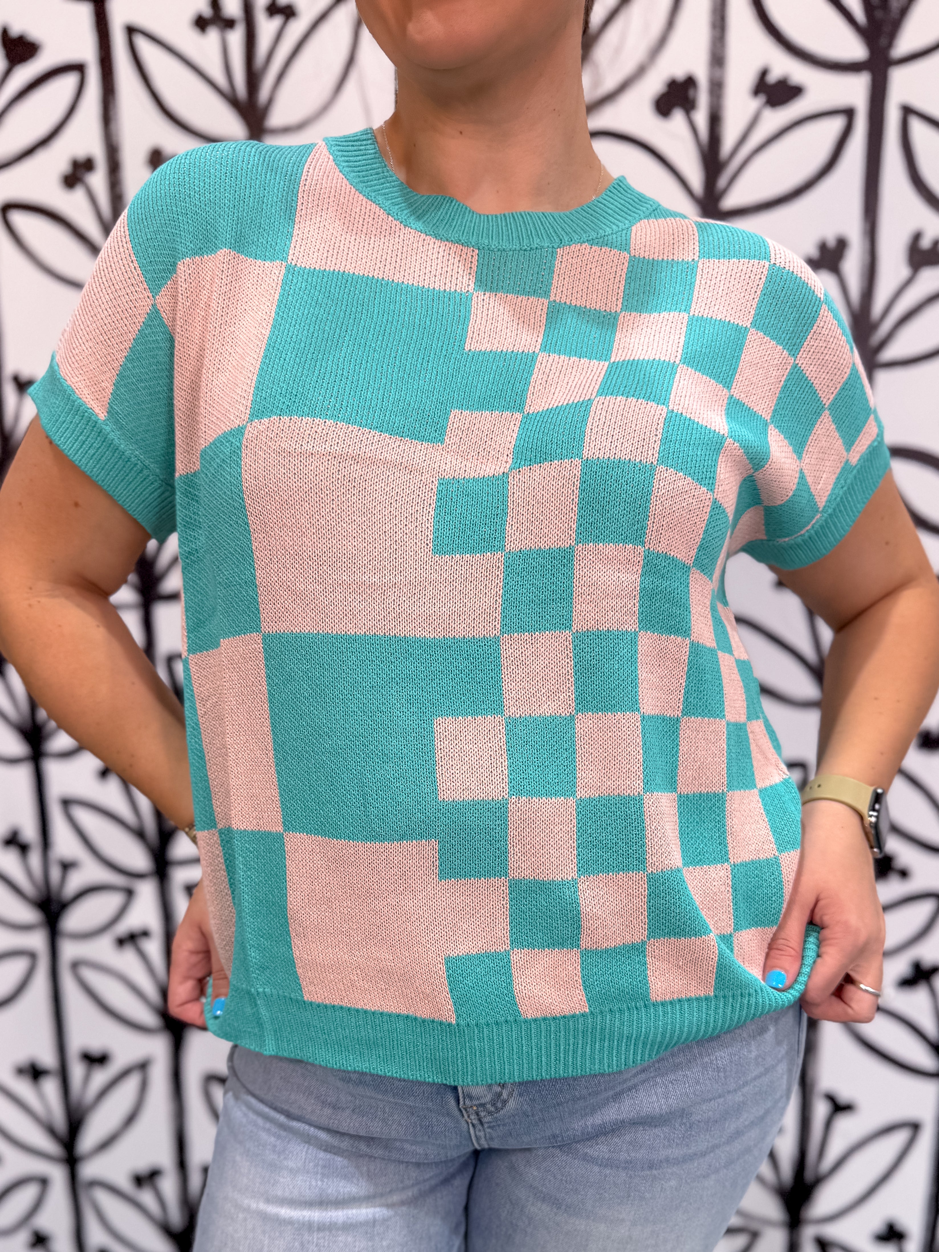 Checkflow Sweater Top - Teal