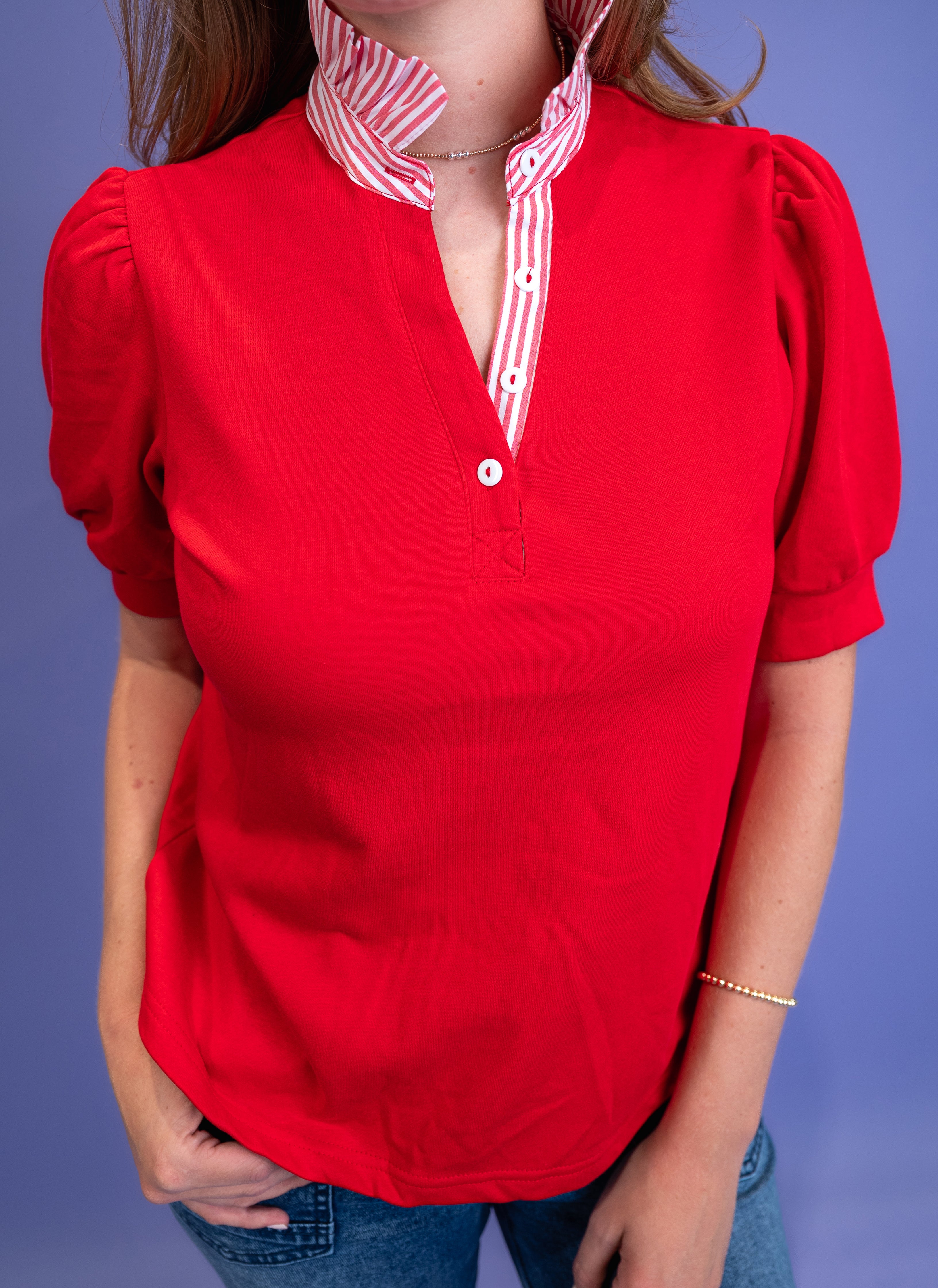 Classic Contrast Collar Tee - Red