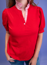 Classic Contrast Collar Tee - Red
