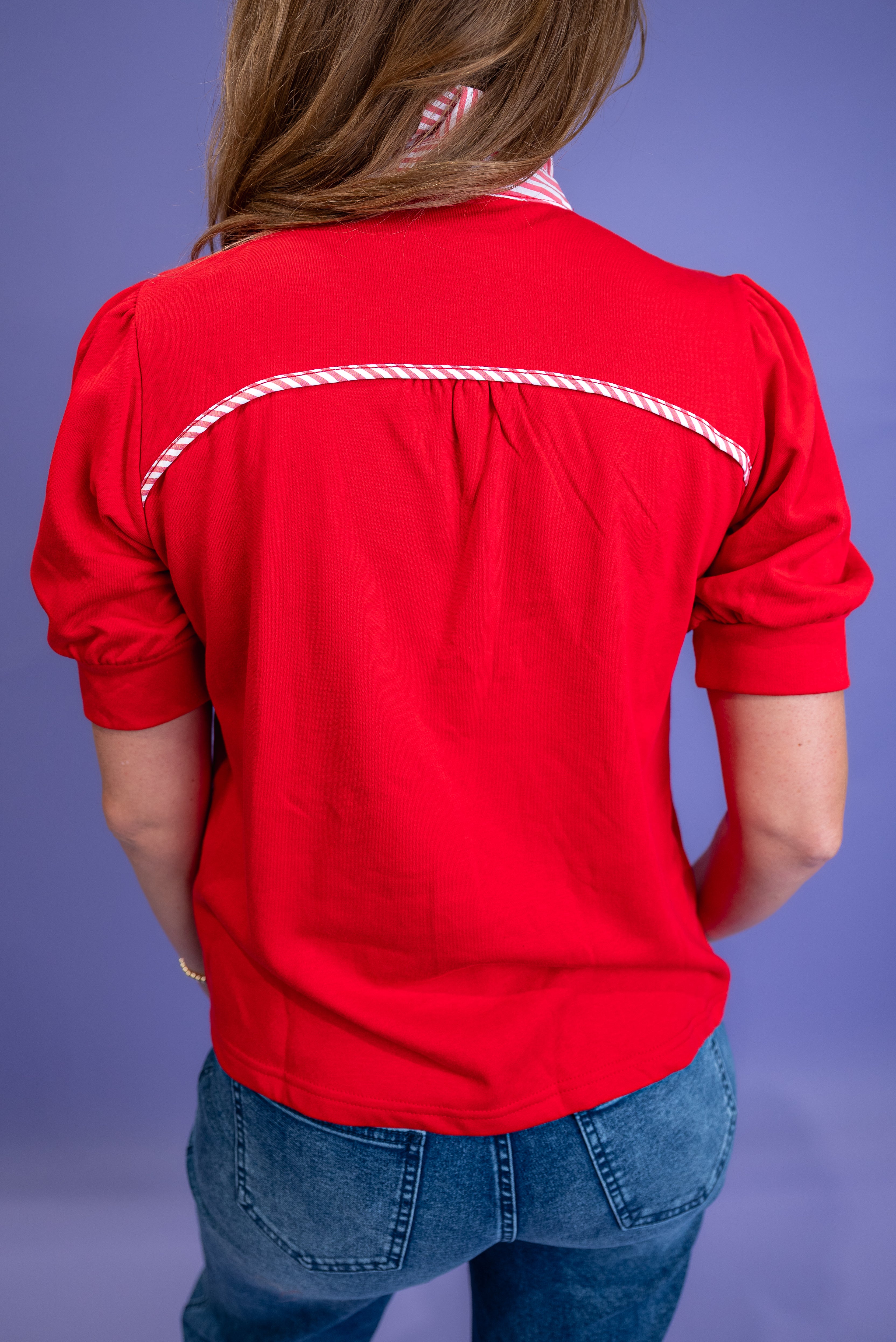 Classic Contrast Collar Tee - Red