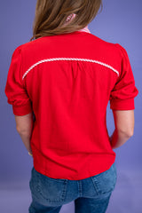 Classic Contrast Collar Tee - Red