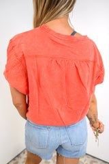 Cloud Wash Mixed Top - Coral