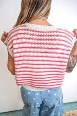 Contrasting Stripes, Slightly Cropped Sleeveless Top - Pink