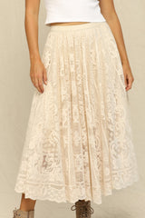 Floral Lace Maxi Skirt - Cream