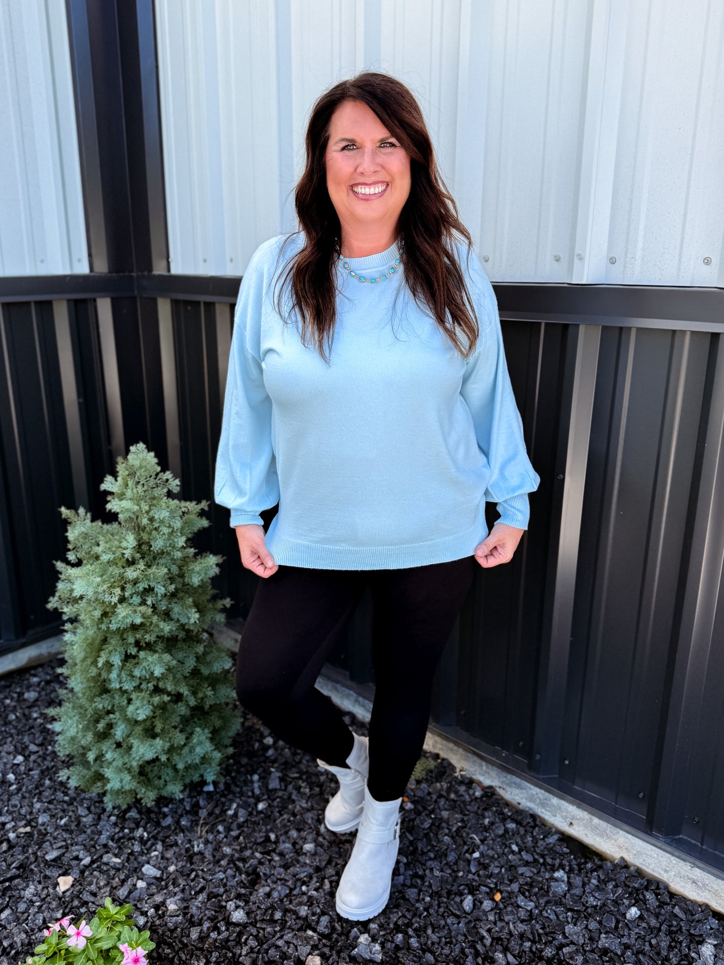 Crew Neck Balloon Long-Sleeve Knitted Sweater Top